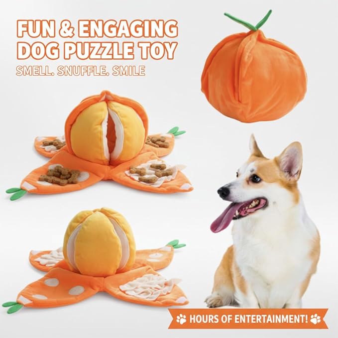 Orange Hide-and-Seek Plush Dog Toy, Watermelon Dogs Toy, 3 in 1 Interactive Snuffle Puzzle Dog Toys with Crinkle Papers for Small Medium Dogs Nosework Enrichment for Boredom Relief (2PCSB)