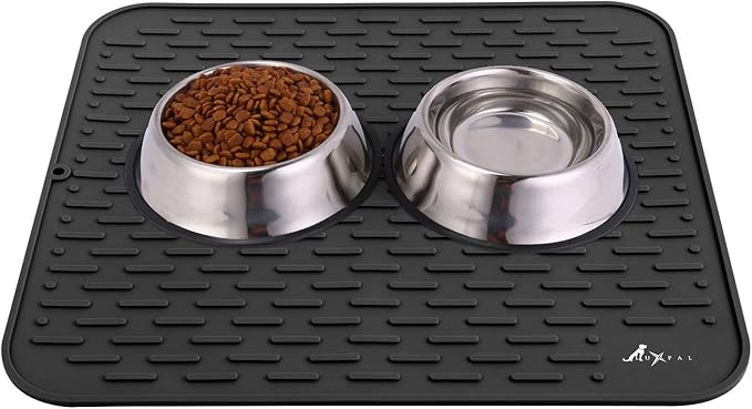 LuxPal Large 17X15 Premium Grade Silicone Dog & Cat Indoor or Outdoor Food Mat for Pets and Animals None Slip Food Tray Placemat for All Floors, Washable, Food Grade, (Black)