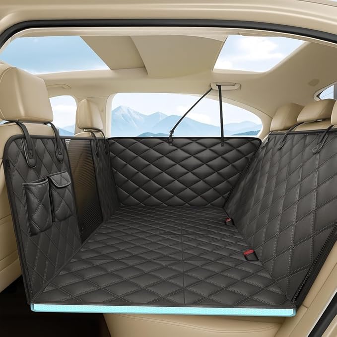Dog Car Seat Cover for Back Seat, Hard Bottom Back Seat Extender for Dogs, Waterproof Dog Hammock for Car, Heavy Duty Dog Bed for Car, Car Dog Cover Back Seat, Non-Slip Pet Protector