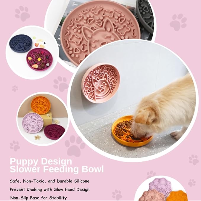 Non-Slip Slow Feeder Pet Bowl – Anti-Choking Feeding Bowl with Suction Cups for Dogs & Cats, Promotes Healthy Digestion (Pink, Woofle)