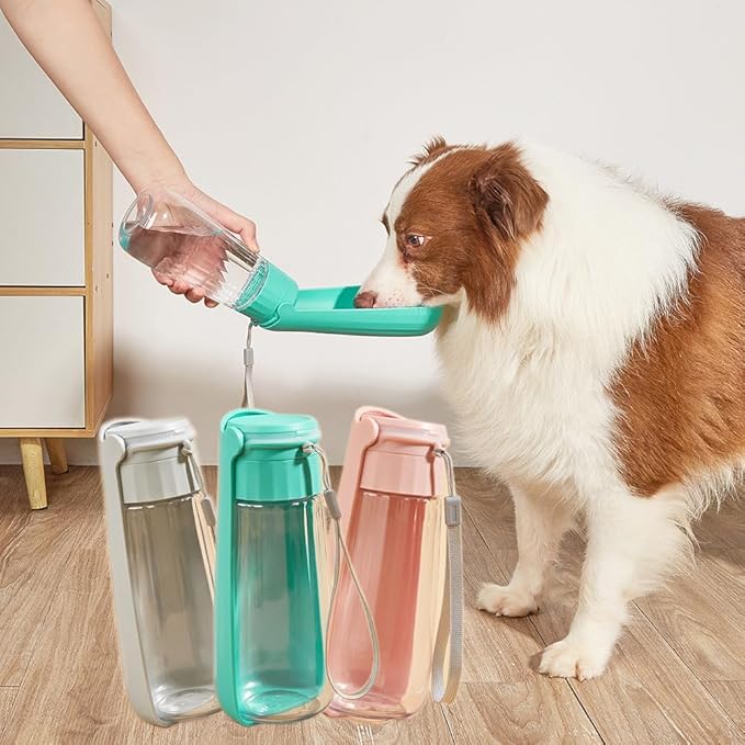 Dog Water Bottle Portable for Walking Pet Travel 19 OZ Leak proof Water Bottle Bowl with Drinking Feeder Cat Puppy Water Dispenser for Hiking Camping Grey
