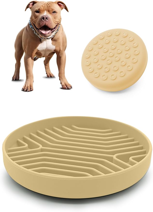 Slow Feeder Dog Bowl with Suction Cups - Non-Slip Silicone Strip Maze Design for Dogs (Beige)