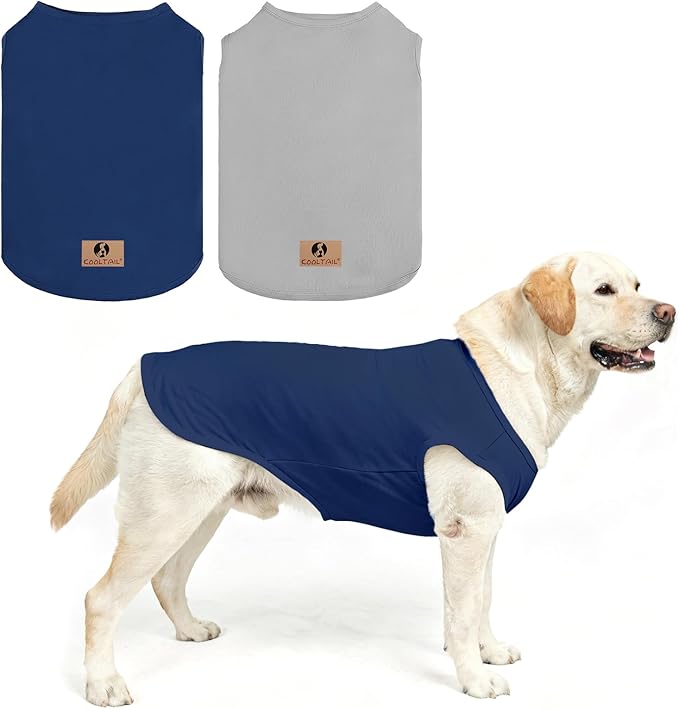 KOOLTAIL Boy Dog Clothes for Large Dogs, 2 Pack Cotton Fall/Winter Warm Dog T Shirts Coats for Outdoor, UV & Insect Protection Anti-Hair Loss & Lightweight Pet Vest Tank Tops Apparel,Blue&Grey,XL