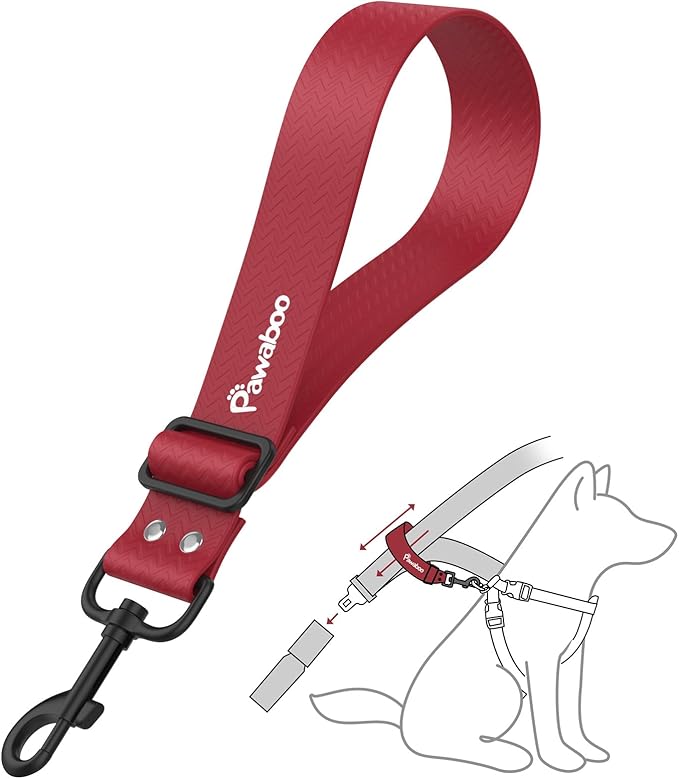 Pawaboo Dog Car Seatbelt, Universal Pet Safety Belt, Chew-Proof Dog Car Restraint with Adjustable Strap, Nylon Woven Belt & PVC Shell Dog Seatbelt Harness, Dog Leash with 360° Hook, 20 in, Red