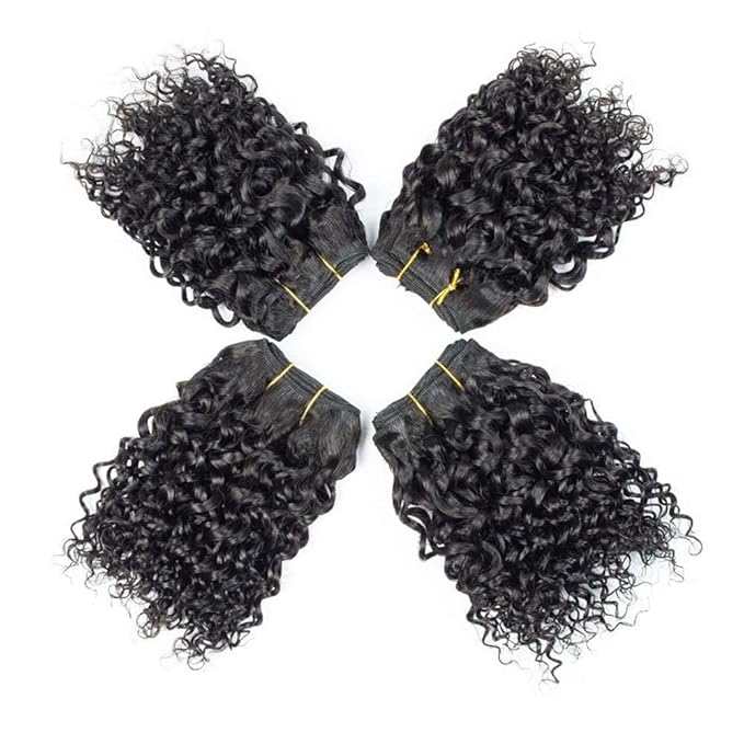 Selina 4 Bundles Human Hair 8 8 8 8 Inch Curly Wet And Wavy Bundles Human Hair Extensions for Women Deep Wave Brazilian Virgin Hair 200g/Pack Narural Color