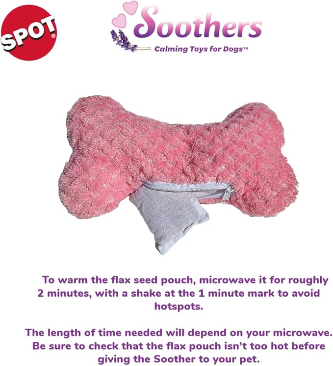 SPOT Soothers Warm Hug Bone - Calming Plush Dog Toy with Lavender Scented Beads, Removable Squeaker, Microwavable Warming Pouch, Separation Anxiety Relief, for Medium to Large Dogs and Puppies, 12in