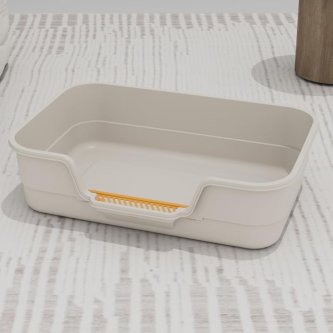 Extea Large Cat Litter Box with High Sides,Cat Boxes for Indoor Cats,Cat Litter Pan for Kitty,Litter Box with Low Entry,Easy to Clean,Anti-Splashing,23.6" x15.7" x6.2" (White)