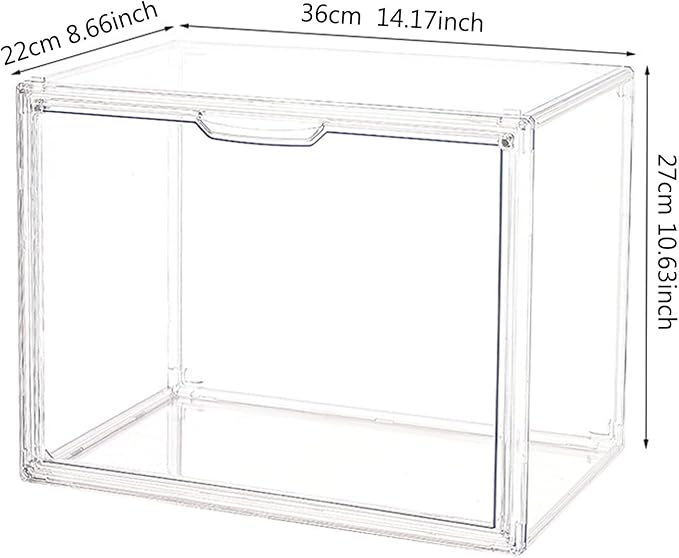 Clear Plastic Stackable Storage Bins, Clear Shoe Box, Dustproof Book & Cosmetic Display Cases, Large Figures Collectibles Showcase, Shoe Storage Boxes, Bag Organizer (2, Transparent-2 Pack)