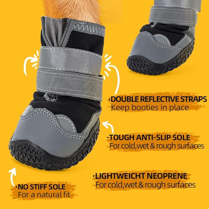 Dog Shoes for Large Dogs, Medium Dog Boots & Paw Protectors for Hardwood Floors, Outdoor Dog Booties for Hot Pavement Winter Snow Hiking, Waterproof Dog Shoes with Reflective Strips Size 7