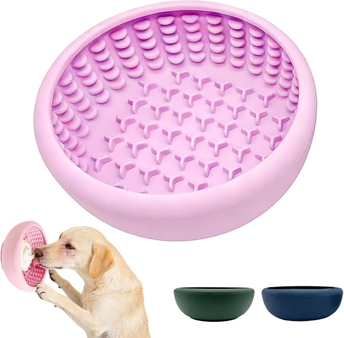 Dog Lick Bowl, Anxiety Relief Slow Feeder Lick Mat for Dogs, Non-Slip Freeze Licking Bowls Enrichment Puzzle Pet Feeding Treat Dispenser for Distraction, Silicone Lick Pads for All Dogs(Purple, Small)