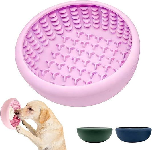 Dog Lick Bowl, Anxiety Relief Slow Feeder Lick Mat for Dogs, Non-Slip Freeze Licking Bowls Enrichment Puzzle Pet Feeding Treat Dispenser for Distraction, Silicone Lick Pads for All Dogs(Purple, Small)