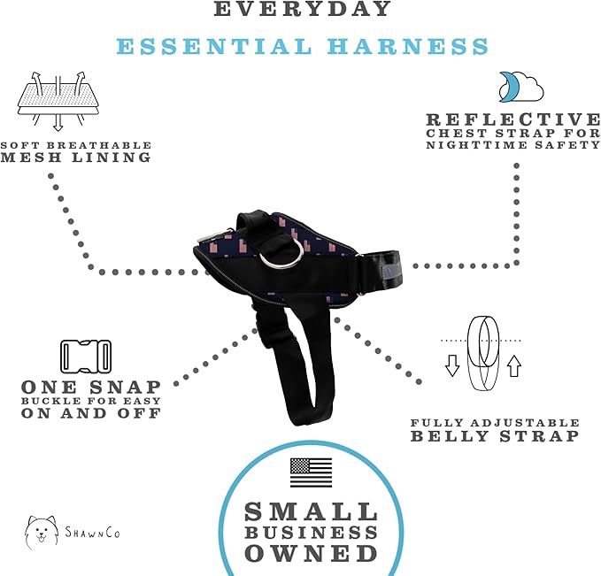 ShawnCo Essential Dog Harness, No-Pull Pet Vest with 3 Leash Clips, No Choke, Reflective, Adjustable and Padded, for Easy Walking and Training for Small, Medium and Large Dogs (USA Flag,XL)
