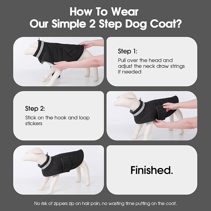 Dog Winter Coat Warm Padded Puppy Jacket Windproof Water Resistant Clothes for Small Medium Large Pets Christmas Sweater Outfit Vest(Black, XL)
