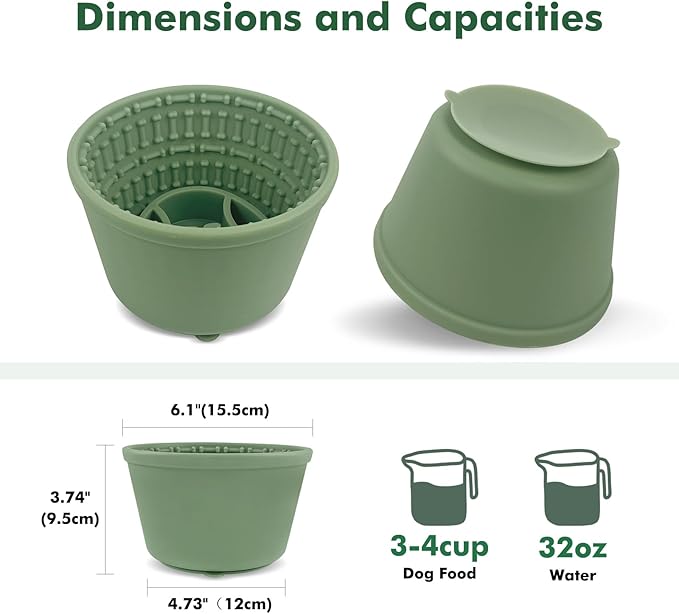 Large Silicone Slow Feeder Dog Bowls, Non-Slip Dog Slow Feeder Lick Bowl for Medium Large Breed, Enrichment Toys for Distraction, Anxiety Relief & Enrichment (Green, 4.2 Cup)