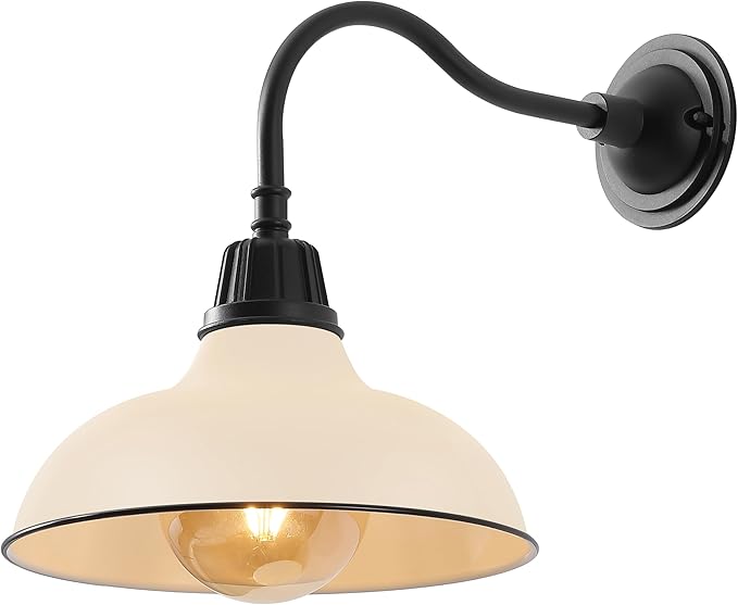 JONATHAN Y JYL7613M Aurora 12.25" 1-Light Farmhouse Industrial Indoor/Outdoor Iron LED Gooseneck Arm Outdoor Sconce for Entryway Lobby Kitchen Bathroom Bedroom Living Room Hallway, Matte Almond