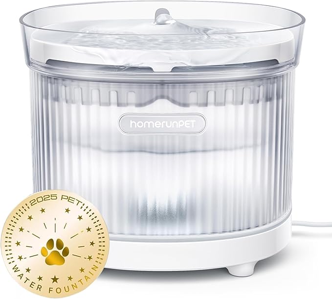 Homerunpet Cat Water Fountain with Wireless Pump, Ultra Quiet Pet Water Fountain Indoor, BPA-Free, Detachable Design, Easy to Clean Cat Water Bowl for Cats, Dogs, Filters Included, 68oz/2L
