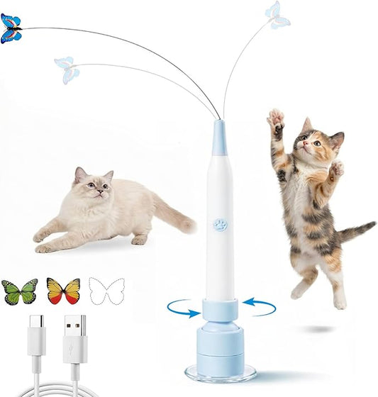 Interactive Cat Toys for Indoor Cats - Electric Cat Wand Toy with Butterfly, Self-Play & Handheld Dual Mode, USB Rechargeable with Strong Suction Base, Smart Motion Activated Enrichment Cat Toy, Blue