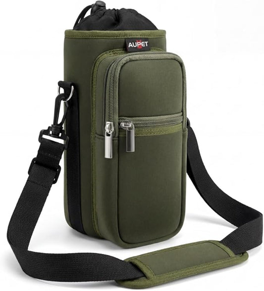 AUPET Water Bottle Sling Bag Sleeve Holder Carrier 25/32/40/64 oz,Insulated Crossbody Water Bottle Case Cover with Strap and Pockets for Men/Women Walking Hiking
