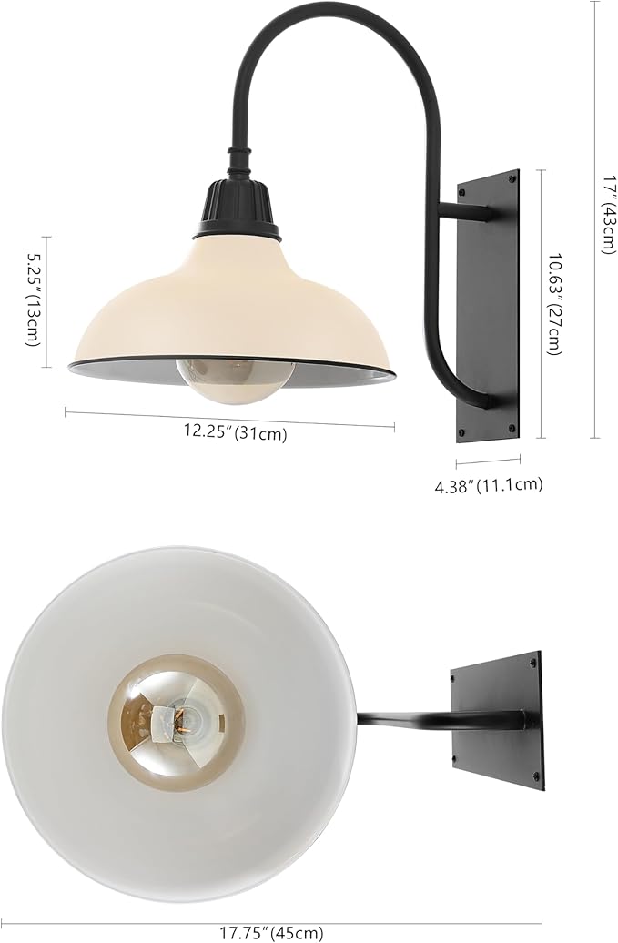 JONATHAN Y JYL7614J Stanley 12.25" 1-Light Farmhouse Industrial Indoor/Outdoor Iron LED Gooseneck Arm Outdoor Sconce for Entryway Lobby Kitchen Bathroom Bedroom Living Room Hallway, Matte Almond