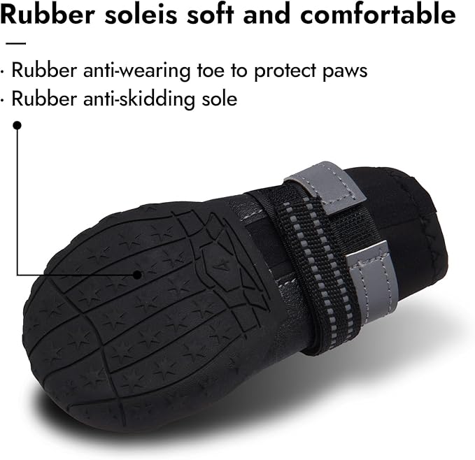 Dog Shoes, Waterproof Dog Boots & Paw Protectors with Anti-Slip Sole, 4pcs/Set Pet Dog Booties, Reflective Dog Shoes for Small Medium Large, Winter Snowy Summer Hot Pavement (Black, 1# (3XS))