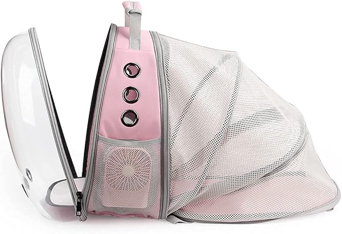 Expandable Bubble Cat Carrier Backpack — Airline Approved, Ventilated, Up to 14lbs (Pink)