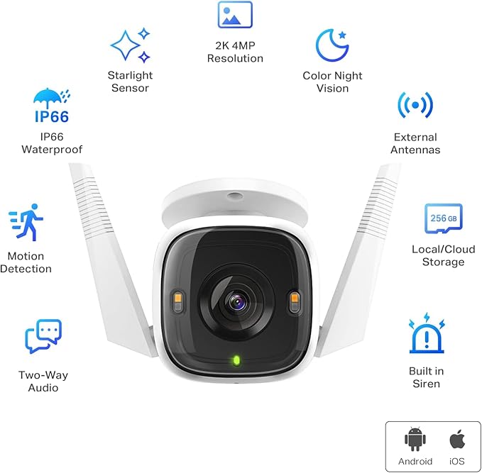 Tapo 2K+ Outdoor Wired Security Camera - Person/Vehicle/Motion Detection, 24/7 Recording, Starlight Color Night Vision, Subscription-Free Local Storage or Optional Cloud, Works with Alexa, C320WS