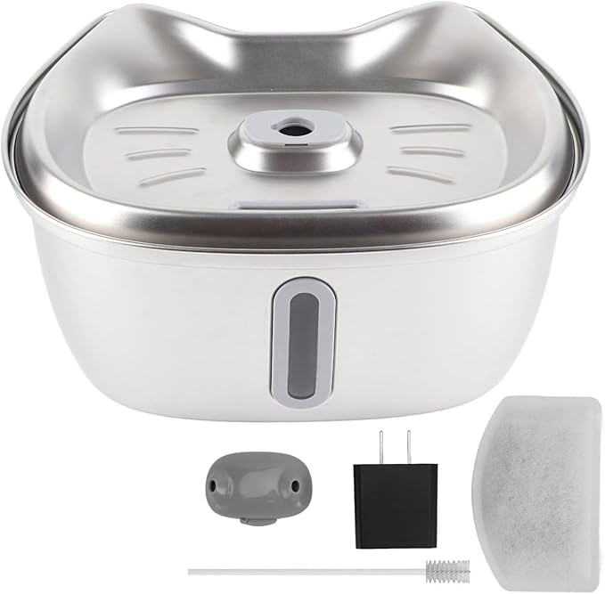 Cat Fountain 3L Stainless Steel Cat Water Fountain Automatic Water Circulation Filtered Water Feeder Pet Water Dispenser for Cats and Small Dogs Pet Water Dispenser
