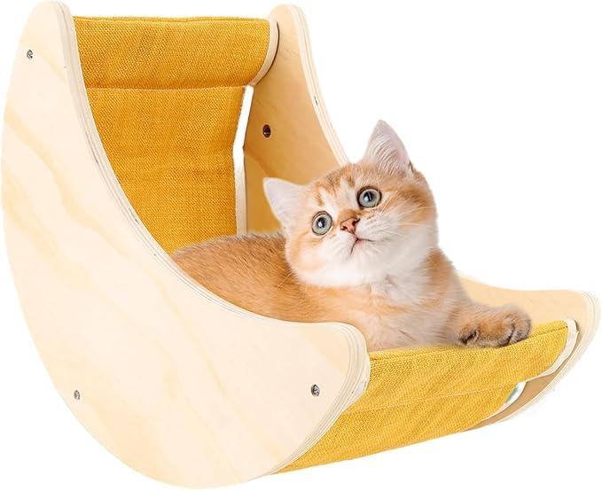 Window Cat Bed, Suction Cup Cat Window Perch for Large Cats, Moon Shelves Cat Hammock for Window, Wall Mounted Solid Wood Cat Bed for Sleep Watch Birds Sunbathing, Holds 50 Pounds