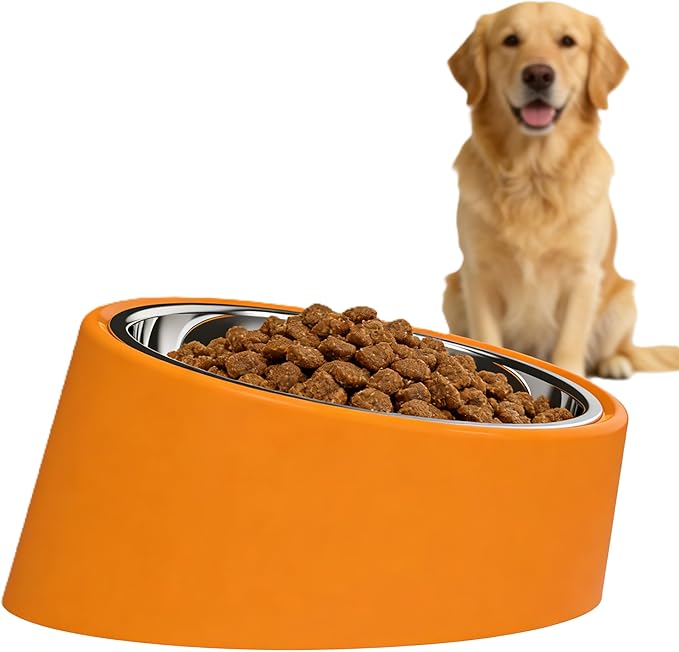 Slow Drinking - 15° Tilted Large Orange - 6.69" Diameter, Heavy-Duty Angled Feeder for Medium-Large Breeds