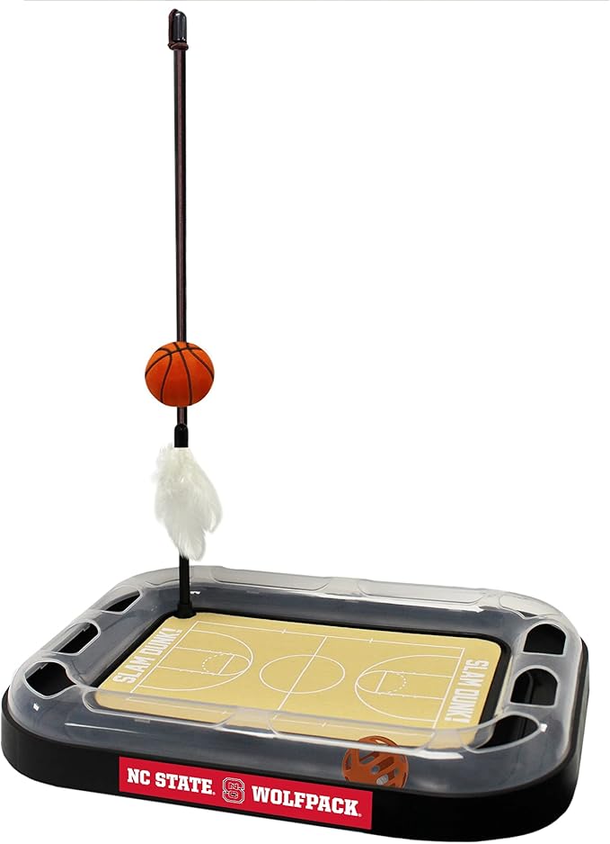 Cat Scratch Toy NCAA North Carolina State Wolfpack Reversible Basketball Court Felt/Cardboard Cat Scratcher Toy. Interactive Cat Ball Bell. 6-in-1 CAT Toy Cat Wand Poll Catnip-Filled Plush Basketball