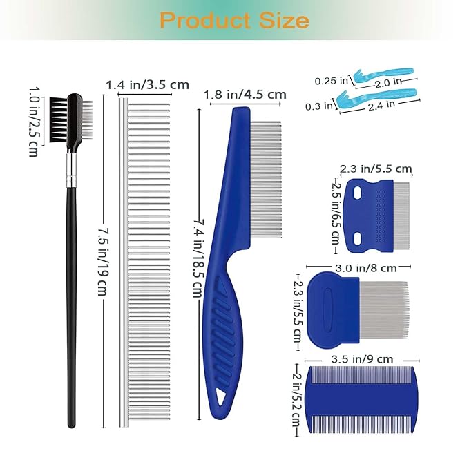 Pet Grooming Comb Kit, Tear Stain Remover Brush, Undercoat Rake for Dogs & Cats, Dematting Tool for Long Haired Dogs Kittens Puppies, Flea Comb for Removal Dandruff Tangles Knots, Shedding Hair & Fur