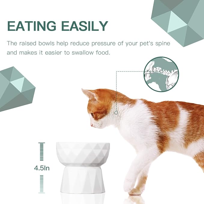Frewinky Cat Bowls,Ceramic Cat Bowls Anti Vomiting,Raised Food and Water Bowl Set for Cats and Small Dogs,13.5 Oz