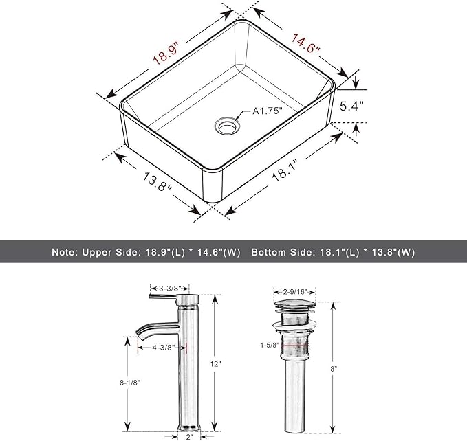 eclife 24" Modern Bathroom Vanity Sink Combo Freestanding Cabinet with Soft Closing Door, White Rectangle Ceramic Vessel Sink, Water Save Faucet, Drain (White+T03)