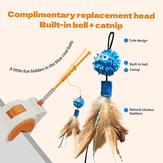 Interactive Cat Toys for Indoor Cats, Automatic Sensor Cat Teaser Feather Wand Chase Exercise Entertainment Stimulation Toy, USB Rechargeable Self Play Hanging Toy for Bored Adult & Kitten Cats