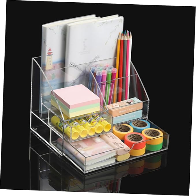Garneck Acrylic Desk Organizer Drawer for Makeup Cosmetics and Office Supplies Multi-compartment Storage Box for Home and Vanity Use