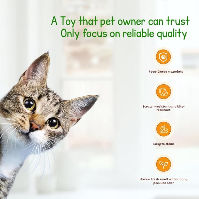 Interactive Cat Toy Ball, Automatic Intercative Cat Toys for Indoor Cats, The 3rd Generation Agile Moving Cat Ball with Elastic Mesh Tail, Toys for Indoor Adult Cats (Green)
