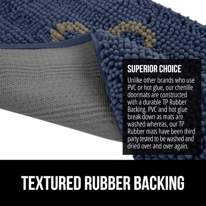 GORILLA GRIP SoakSTOPPER Dog Door Mat, 36x24 Machine Washable Rug Absorbent Doormat Captures Moisture Mud Dirt, Quick Dry Soft Chenille Entryway Rugs Indoor Entrance Mats for Dog Paws, Navy