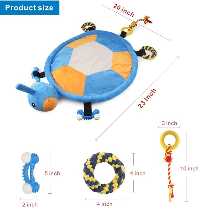 Idepet Dog Play Mat,Puppy Toy Mat with Chew Toys Multiple Dog Puzzle Interactive Toy Pet Playing Mat for Small Medium Dogs Cats,All-in-One (Turtle)