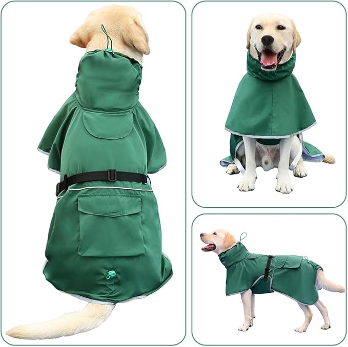 Reflective Dog Raincoat Waterproof Adjustable Dog Hooded Poncho Raincoat for Medium Large Dogs, Lightweight Pet Rain Jacket(Green, 4XL)