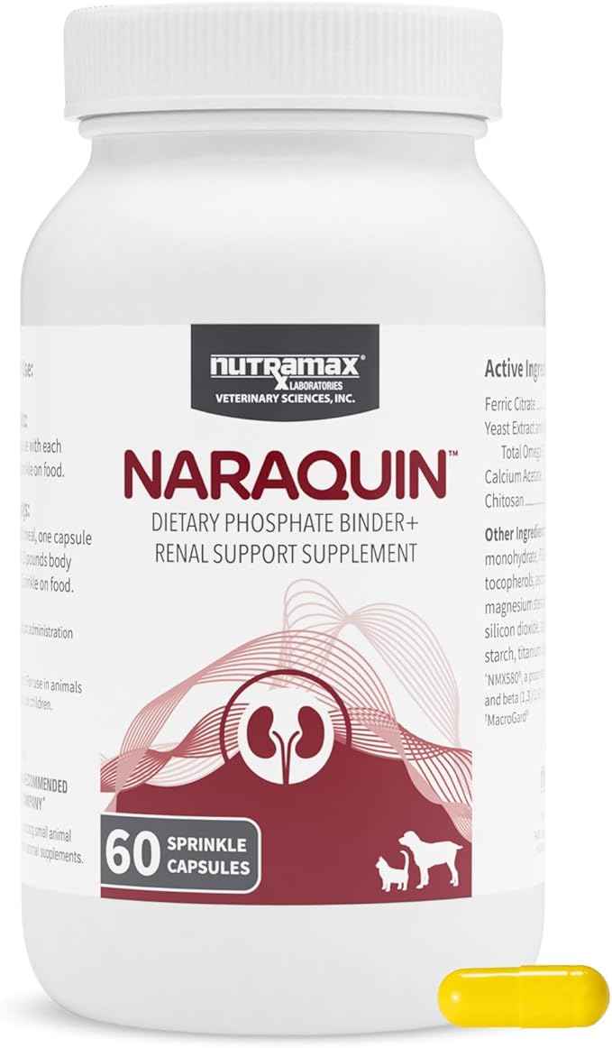 Nutramax Laboratories NARAQUIN™ Dietary Phosphate Binder + Renal Support Supplement for Cats & Dogs, 60 Count