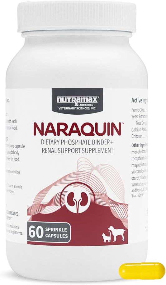 Nutramax Laboratories NARAQUIN™ Dietary Phosphate Binder + Renal Support Supplement for Cats & Dogs, 60 Count