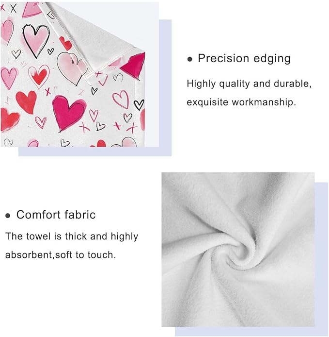 Pfrewn Doodle Romantic Pink Heart Towels Set of 3 Romantic Pink Red Love Spring Bathroom Towel Soft Absorbent Bath Hand Towels Washcloth Guest Towel Sets Mother's Valentine's Day Decorations