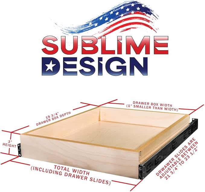 Sublime Design - Standard Size - Pull Out Kitchen Drawers | Slide Out Shelves for Kitchen Cabinets | Pull Out Home Organizer (Bottom Mounting, 17 Inch W/Drawer Slides (16” Drawer Box))