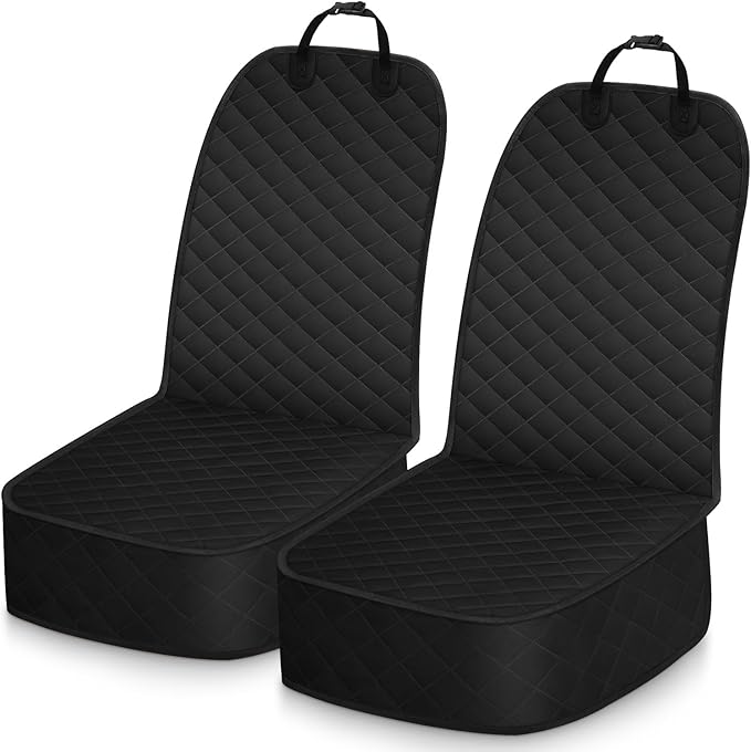 Dog Car Seat Covers Waterproof, Scratch-Proof Pet Front Cover for Cars, Nonslip Pet Passenger Seat Cover Protector, Universal Fit for Cars Trucks SUVs, Medium, Black, 2 Packs