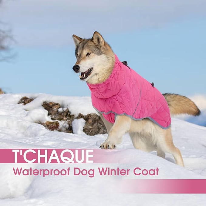 Dog Winter Coat - Waterproof & Windproof Puffer Jacket for Small to Large Dogs, Cold Weather Coats with Built-in Harness & Reflective Turtleneck, Fleece Lining