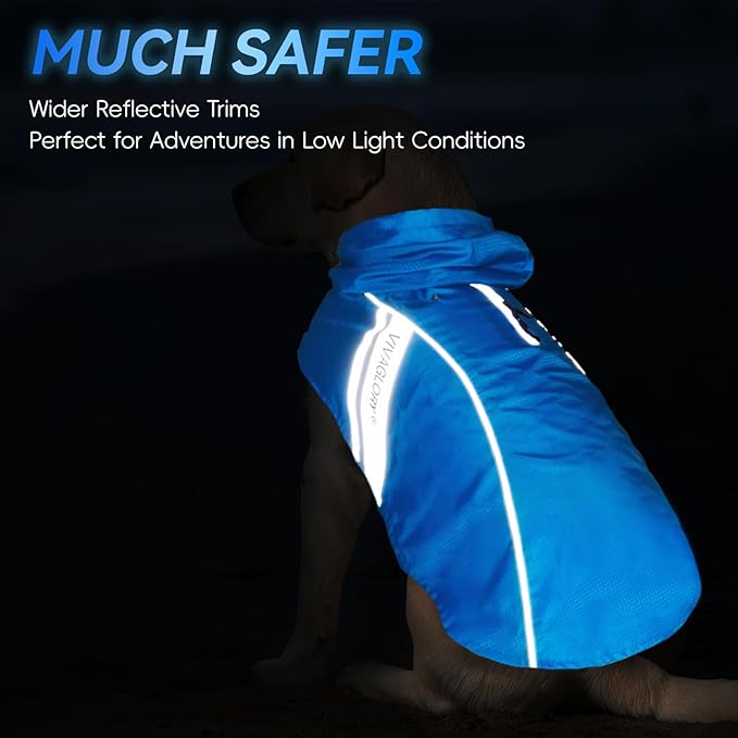 VIVAGLORY Wetoff Dog Raincoat, Rain Coat for Dog All Seasons Adventure, Rain Jacket with Harness Hole & Hood, Reflective Lightweight Waterproof for Doggy & Puppy, XL, Blue