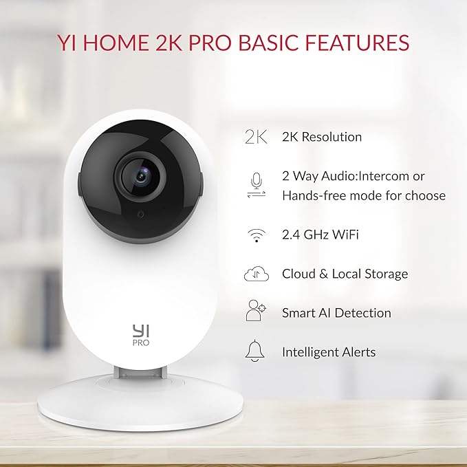 YI 2K 3MP Home Security Camera, Indoor Camera with Person, Vehicle, Animal Detection, Phone App for Baby, Pet, Dog, Monitoring, Compatible with Alexa