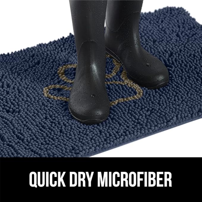 GORILLA GRIP SoakSTOPPER Dog Door Mat, 48x30 Machine Washable Rug Absorbent Doormat Captures Moisture Mud Dirt, Quick Dry Soft Chenille Entryway Rugs Indoor Entrance Mats for Dog Paws, Navy