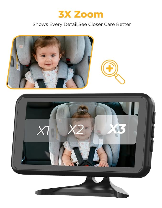 BM2A Baby Car Camera, Night Vision & 5.2" 1080P Display for Rear-Facing Car Seats, Easy No-Damage Install, Patented Anti-Shake Mount – Ideal for Parents and Pet Owners