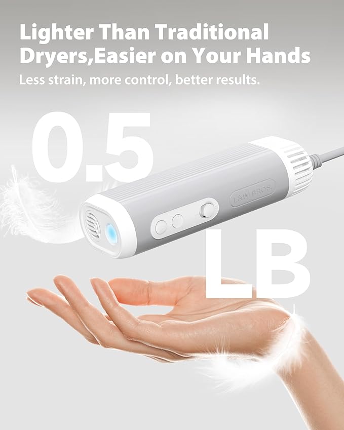L&W BROS. Hands Free Dog Dryer – Powerful & Professional Pet Blow Dryer for Small & Medium Dogs & Cats, Adjustable Airflow, Easy Storage, Negative Ion Technology (White)
